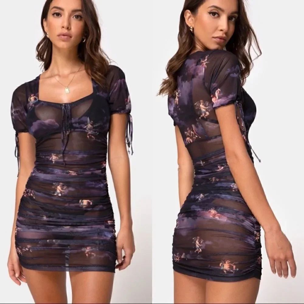 Women’s XXS MOTEL Urban Outfitters Guenetta Dark Angel Mesh Mini Dress NWT